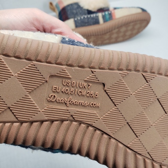 Dearfoams Alpine Moritz Bootie House Slippers Womens 9 Cream Plaid - Picture 3 of 16